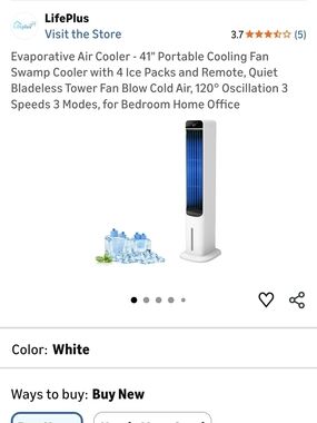 LifePlus 41" Evaporative Tower Air Cooler - White with Blue Grill